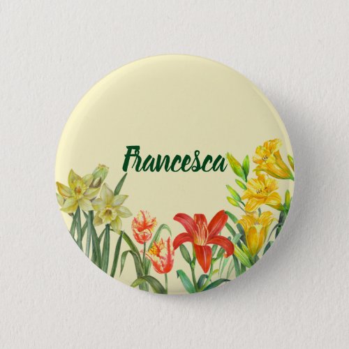 Watercolor Spring Flowers Floral Illustration Button