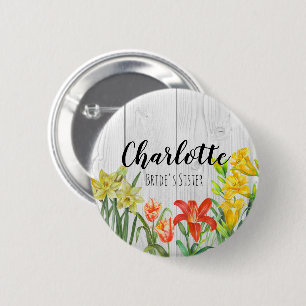 Watercolor Spring Flowers Floral Illustration Button