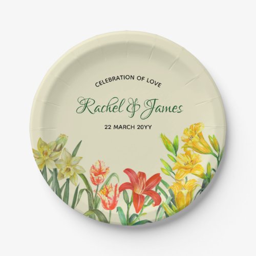 Watercolor Spring Flowers Floral Illustration Paper Plates