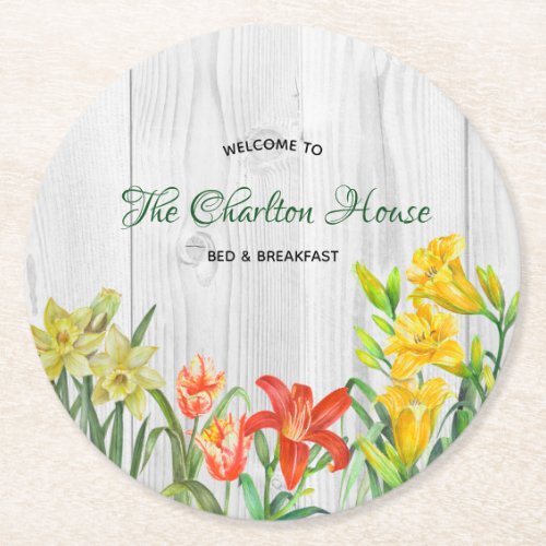Watercolor Spring Flowers Floral Illustration Round Paper Coaster