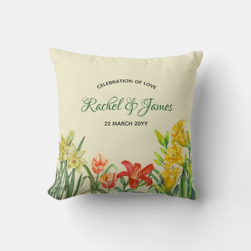 Watercolor Spring Flowers Floral Illustration Throw Pillow