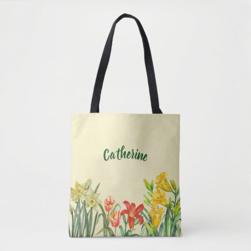 Watercolor Spring Flowers Floral Illustration Tote Bag
