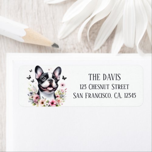 Watercolor Spring Flowers French Bulldog _  Label