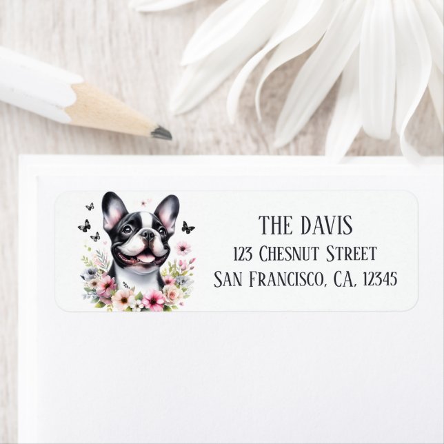 Watercolor Spring Flowers French Bulldog -  Label (Insitu)