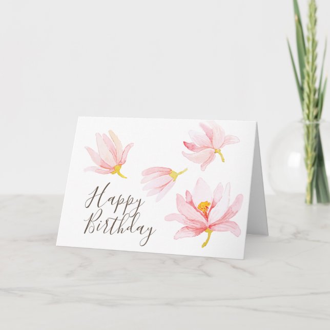 Watercolor Spring Flowers. Happy Birthday Card (Front)
