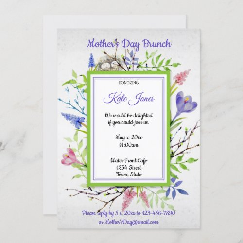 Watercolor Spring Flowers Mothers Day Brunch Invitation