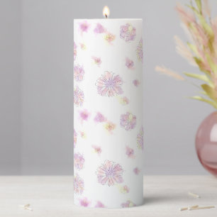 Watercolor Spring Flowers Pattern Pillar Candle 