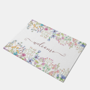 Watercolor spring flowers personalized doormat