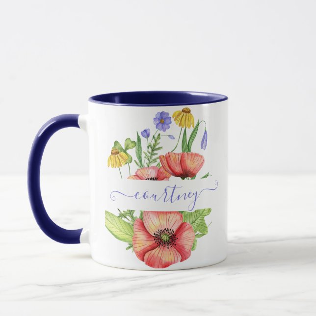 Watercolor spring flowers personalized mug (Left)