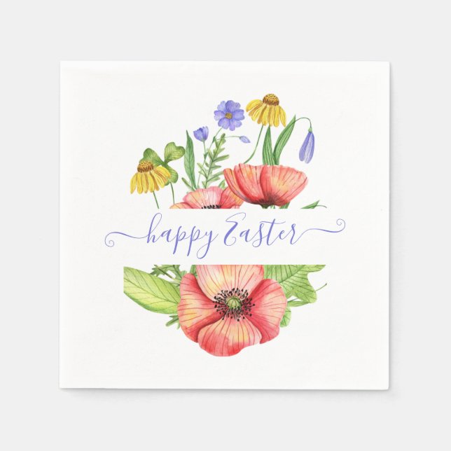 Watercolor spring flowers personalized  napkins (Front)