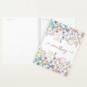 Watercolor spring flowers personalized planner