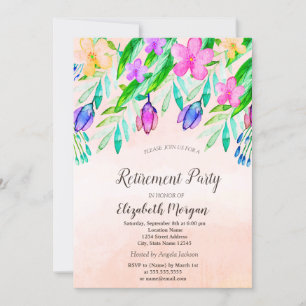 Watercolor Spring Flowers Retirement Invitation
