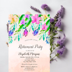 Watercolor Spring Flowers Retirement  Invitation