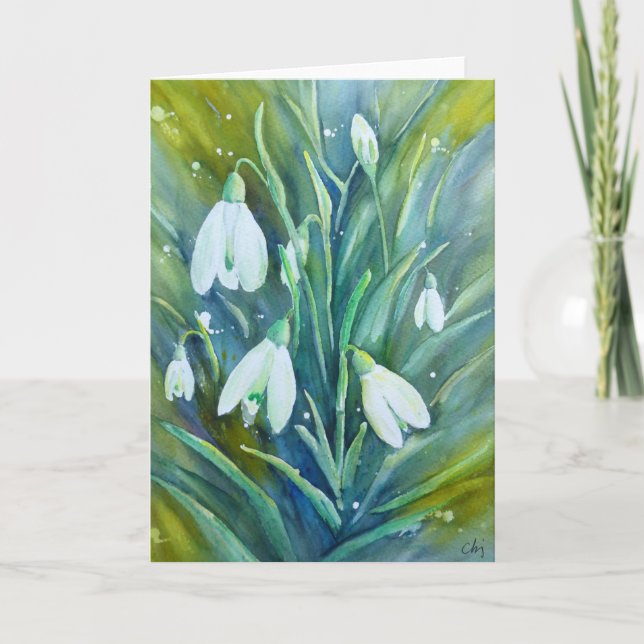 Watercolor Spring Flowers Snowdrops Greeting Card (Front)