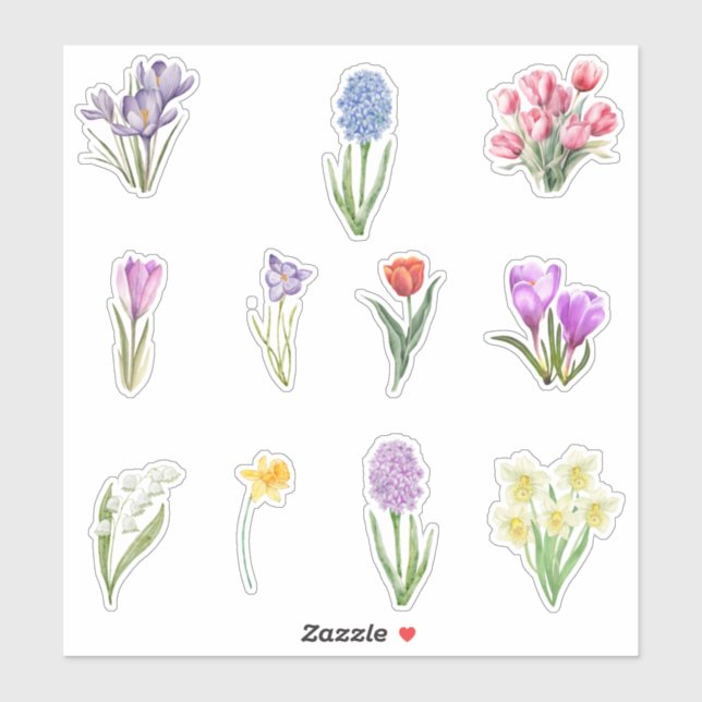 Watercolor Spring Flowers  Sticker (Sheet)