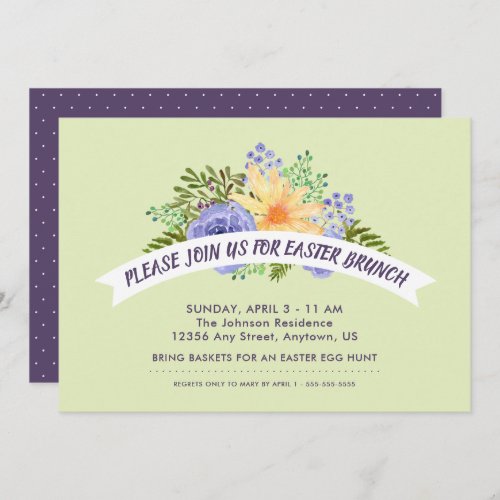 Watercolor Spring Flowers Stylish Easter Brunch Invitation