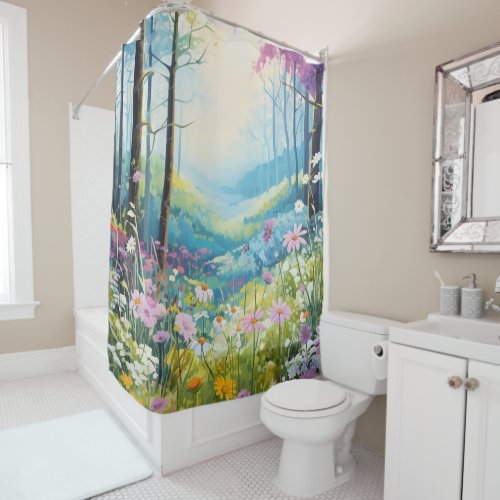 watercolor spring flowers sunset Shower Curtain