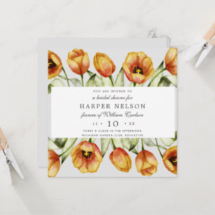 Watercolor spring flowers tulips bridal shower invitation