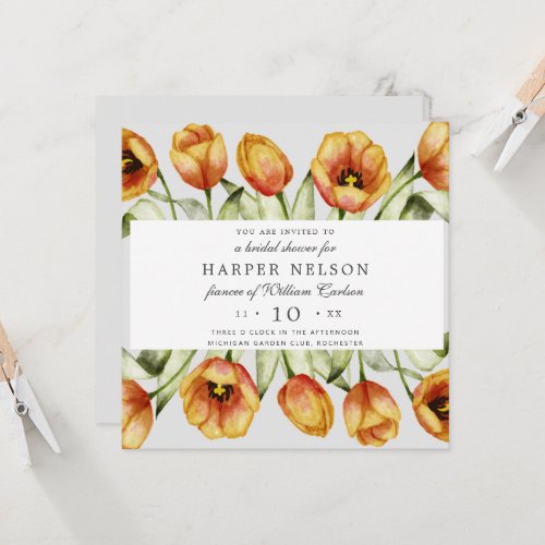 Watercolor spring flowers tulips bridal shower  invitation