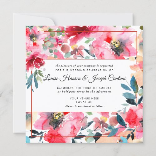 Watercolor Spring Flowers Wedding Invitation