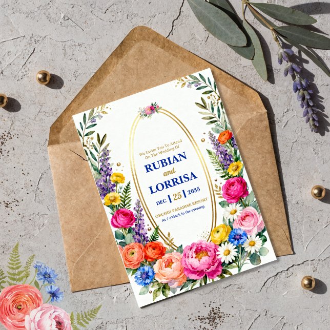 Watercolor Spring flowers Wedding Invitation Card (Creator Uploaded)