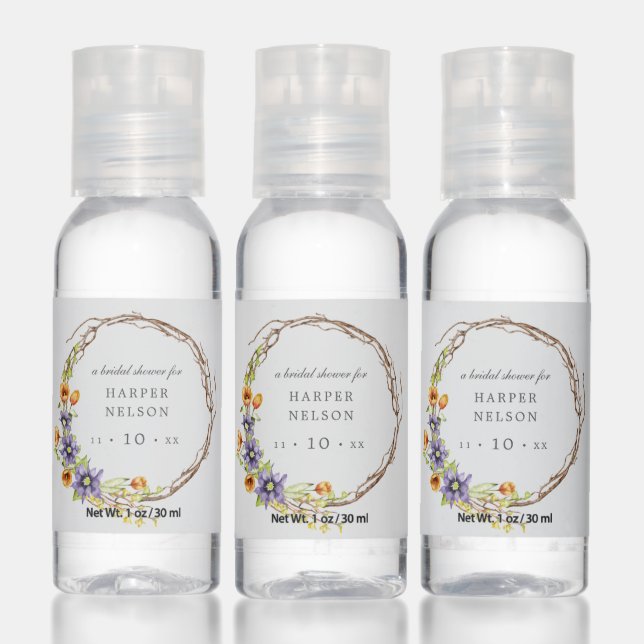 Watercolor spring flowers wreath bridal shower han hand sanitizer (Set)