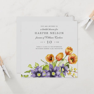Watercolor spring flowers wreath bridal shower inv invitation