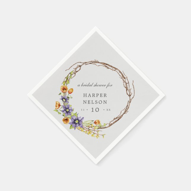 Watercolor spring flowers wreath bridal shower  napkins (Corner)