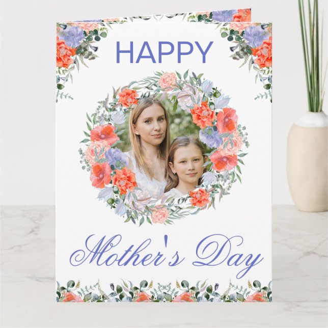 Watercolor Spring Flowers Wreath Mother's Day Card (Front)