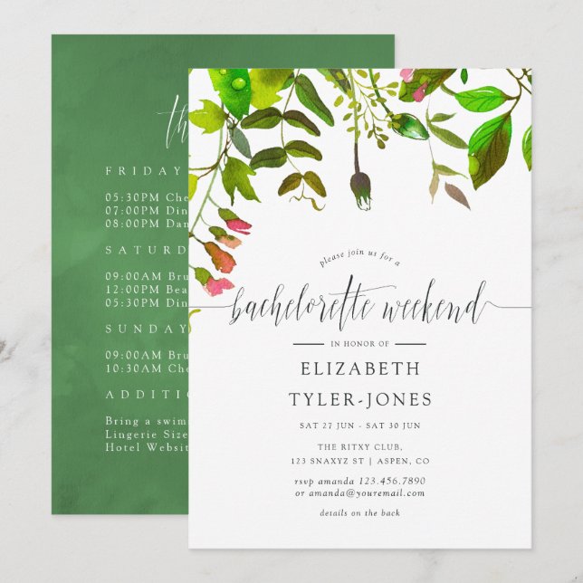 Watercolor Spring Foliage Bachelorette Weekend Invitation (Front/Back)