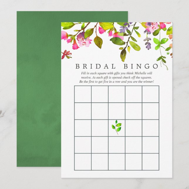 Watercolor Spring Foliage Bridal Shower Bingo Invitation (Front/Back)