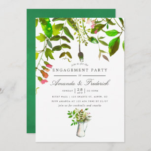 Watercolor Spring Foliage Engagement Party Invite