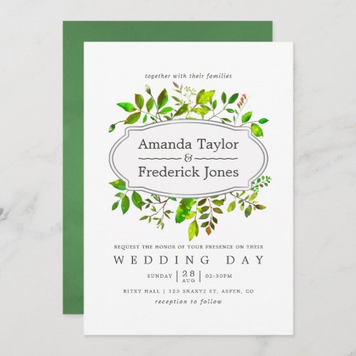 Watercolor Spring Foliage Wedding Invitation