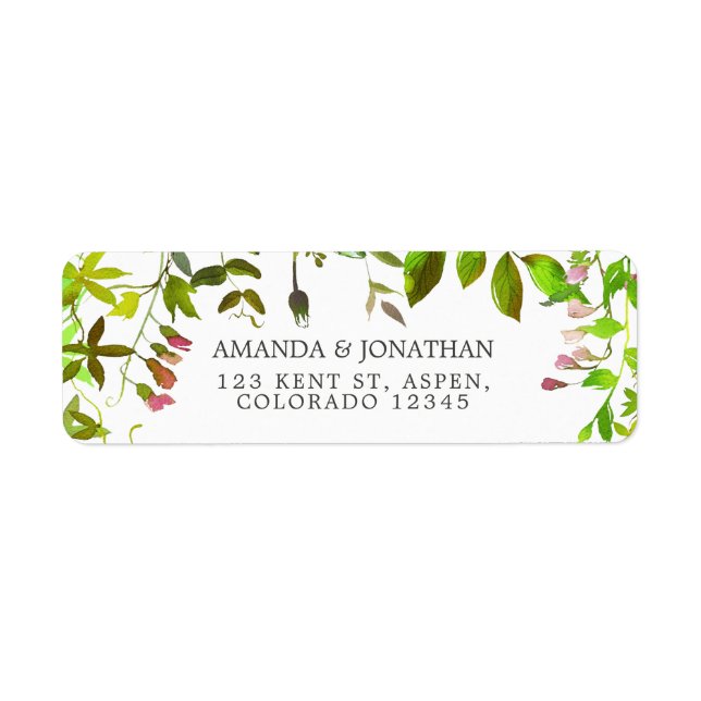 Watercolor Spring Foliage Wedding Label (Front)