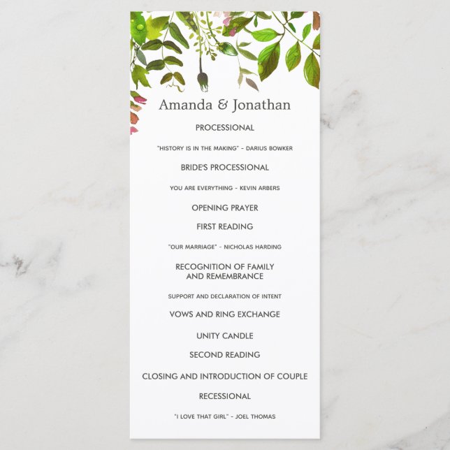 Watercolor Spring Foliage Wedding Program (Front)