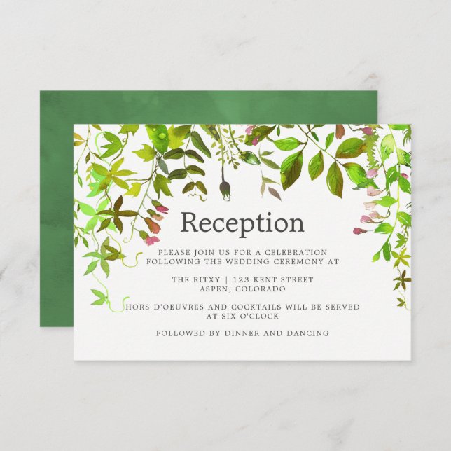 Watercolor Spring Foliage Wedding Reception Invitation (Front/Back)