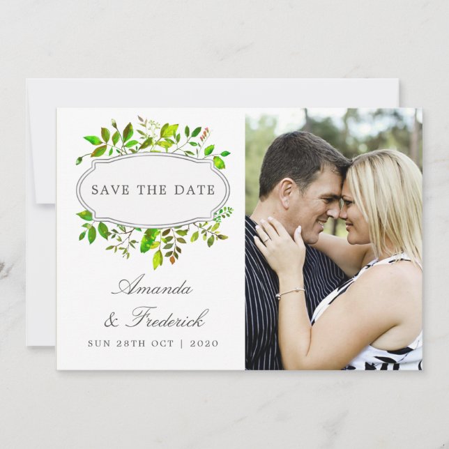Watercolor Spring Foliage Wedding Save the Date (Front)
