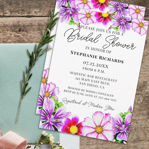 Watercolor Spring Garden Flowers Bridal Shower Invitation