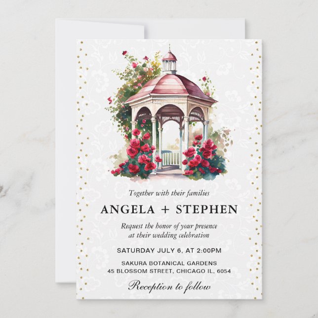 Watercolor Spring Garden Gazebo Wedding Invitation (Front)