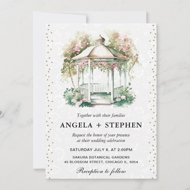 Watercolor Spring Garden Gazebo Wedding Invitation (Front)