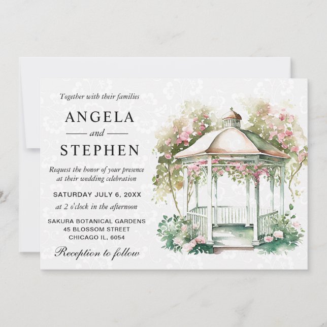 Watercolor Spring Garden Gazebo Wedding Invitation (Front)