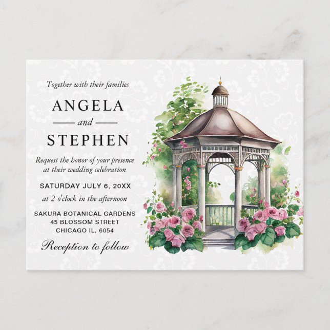 Watercolor Spring Garden Gazebo Wedding Postcard (Front)