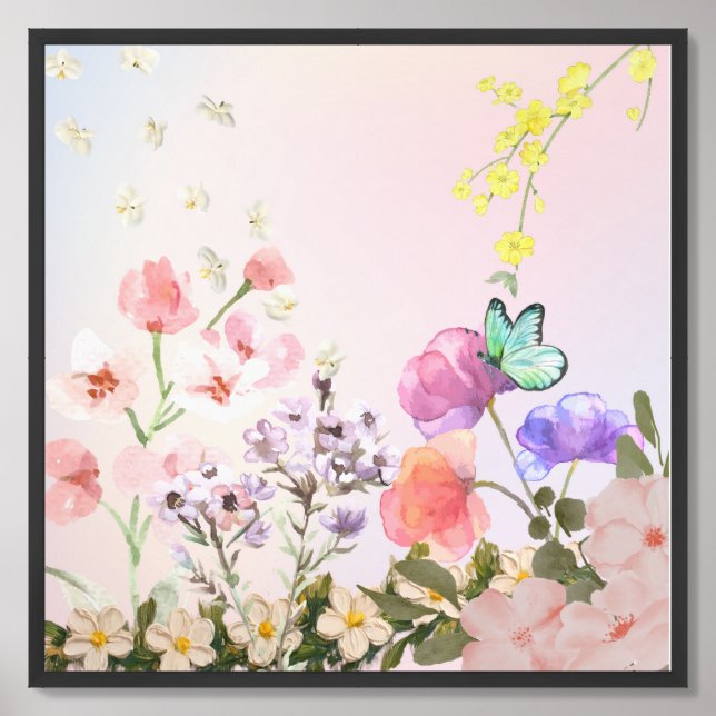 Watercolor Spring Garden Illustration with Mint Gr Framed Art (Framed Front)