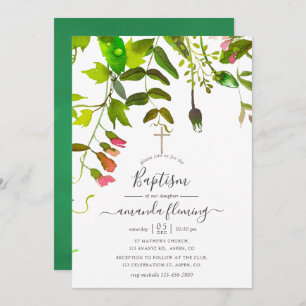 Watercolor Spring Greenery Baptism Invitation