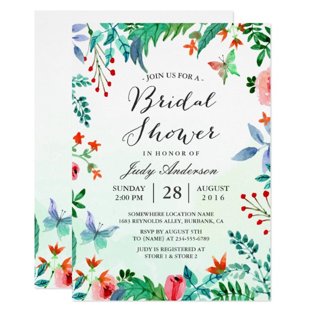 Watercolor Spring Greenery Floral Bridal Shower Invitation