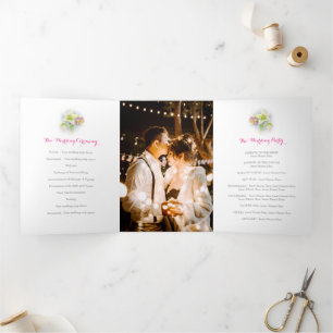 Watercolor spring hellebore flowers wedding Tri-Fold program