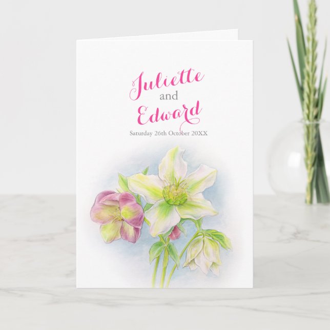 Watercolor spring hellebores wedding folded program (Front)