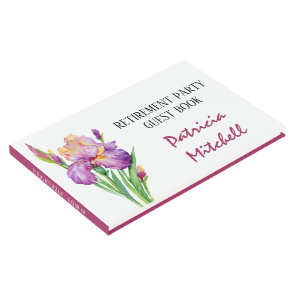 Watercolor Spring Iris Flowers Retirement Party Guest Book