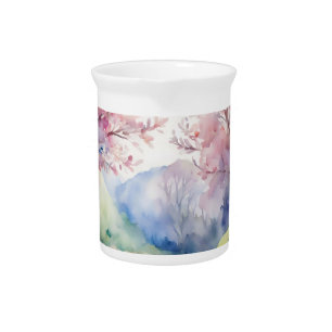 Watercolor Spring Nature Scene Beverage Pitcher