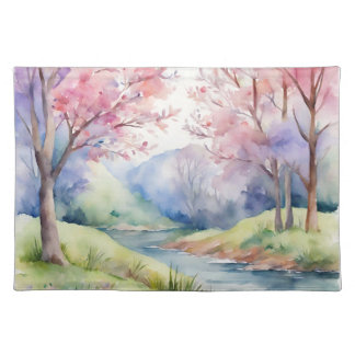Watercolor Spring Nature Scene Cloth Placemat